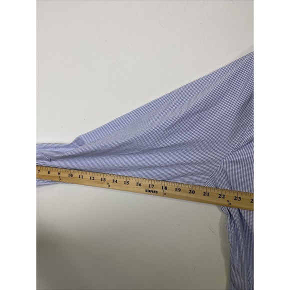 Bonobos Standard Fit Shirt Mens Size 16 Long Sleeve Micro Blue Check Stretch - Picture 7 of 7
